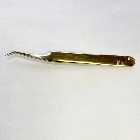 Gold angled fiber tip tweezer
