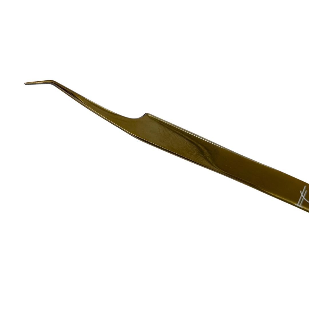 Liquid gold angled fiber tip tweezer
