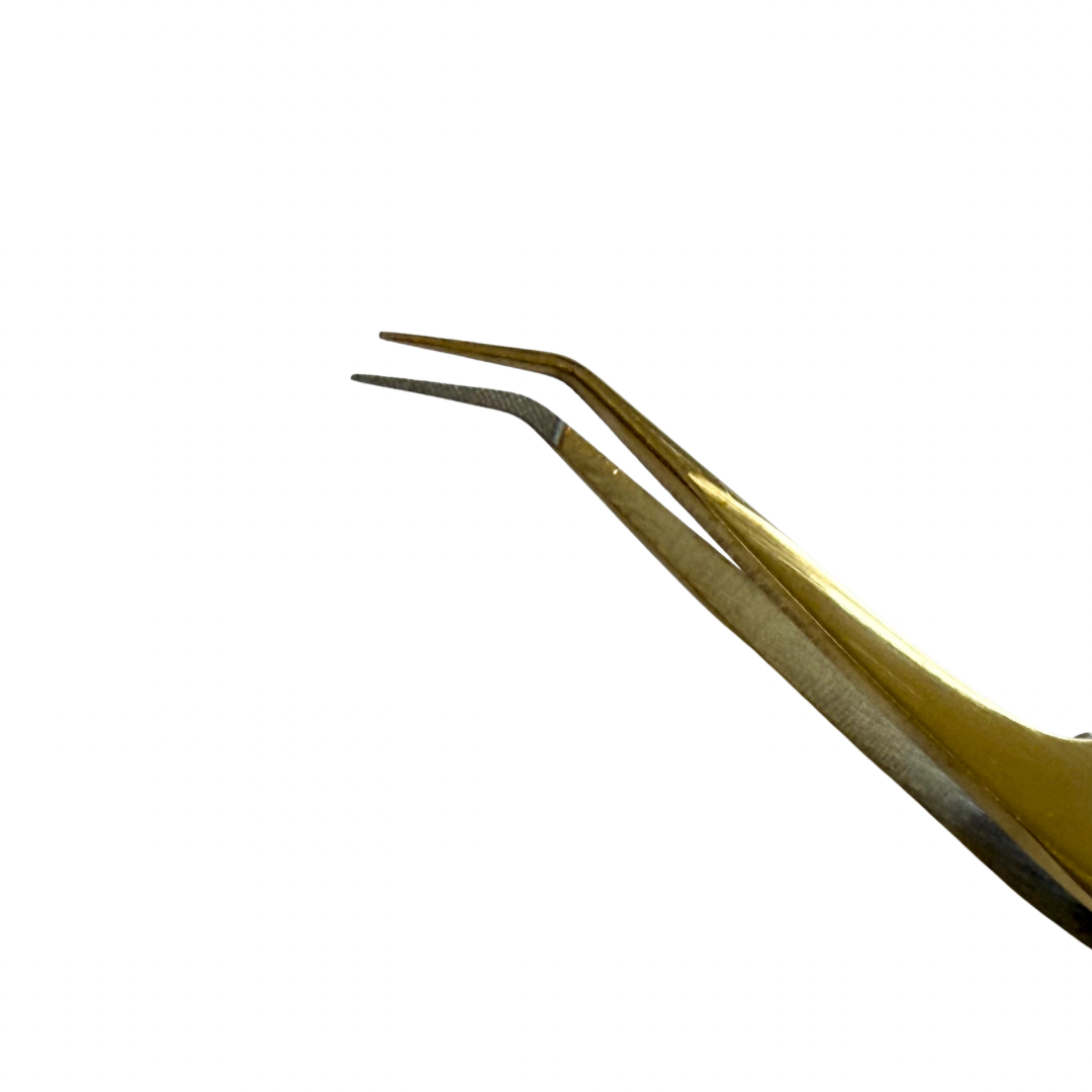 Liquid gold angled fiber tip tweezer