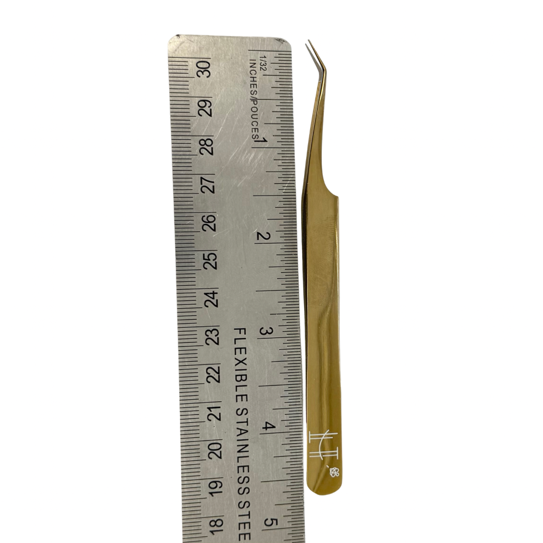 Liquid gold angled fiber tip tweezer