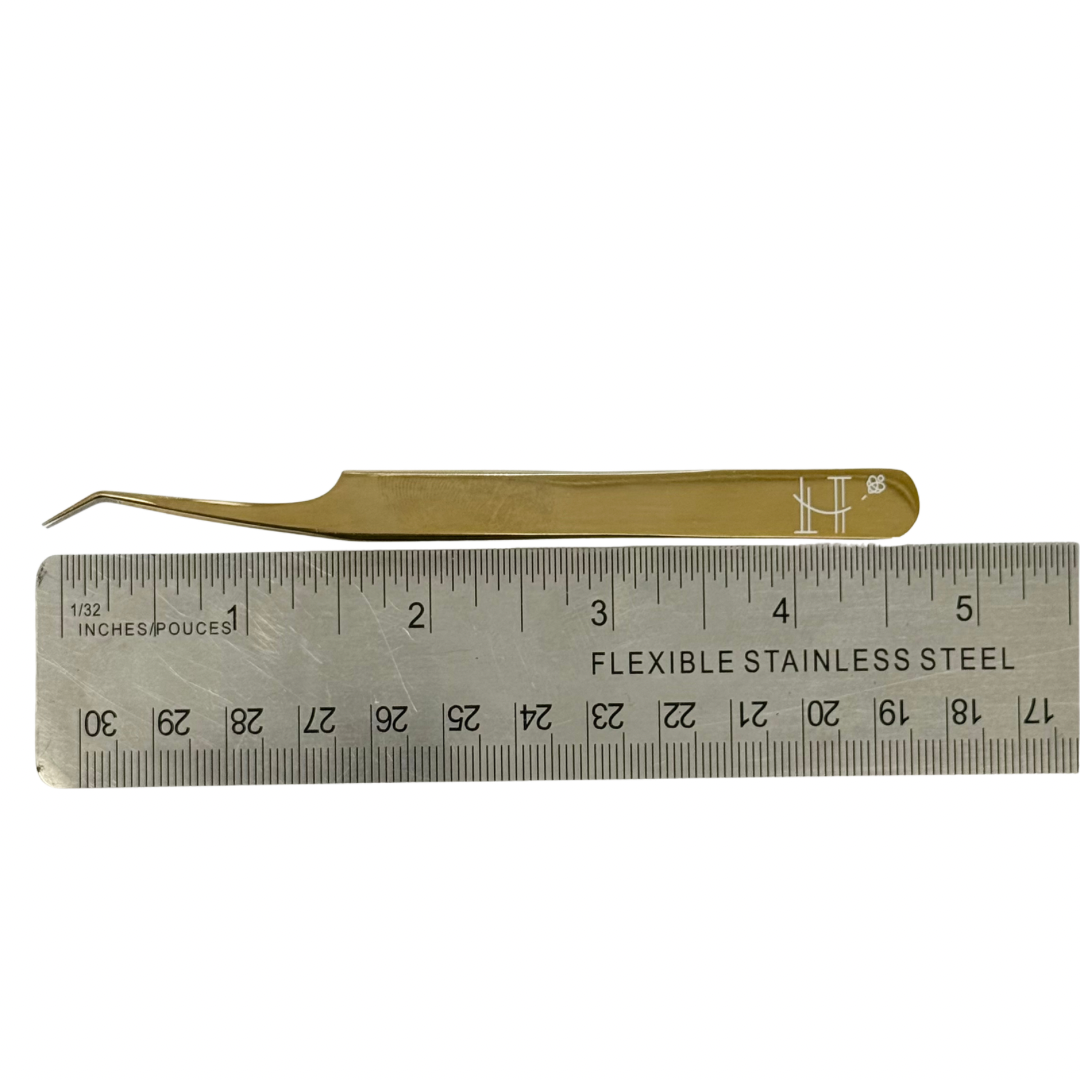 Liquid gold angled fiber tip tweezer